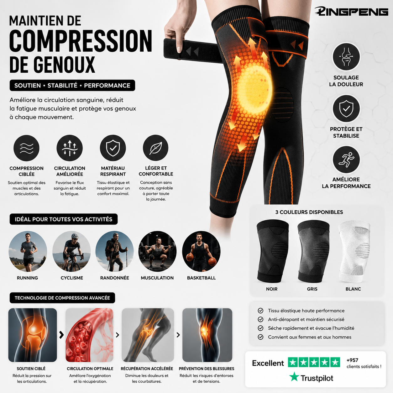 Maintien de  compression  de genoux