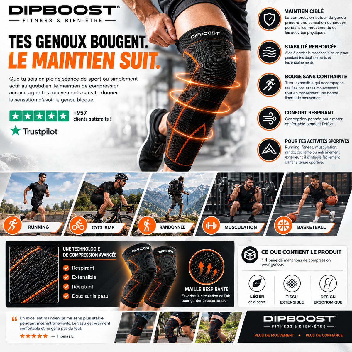 Maintien de  compression  de genoux
