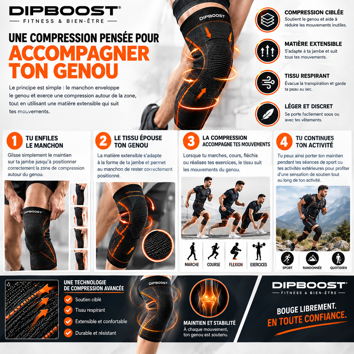 Maintien de  compression  de genoux