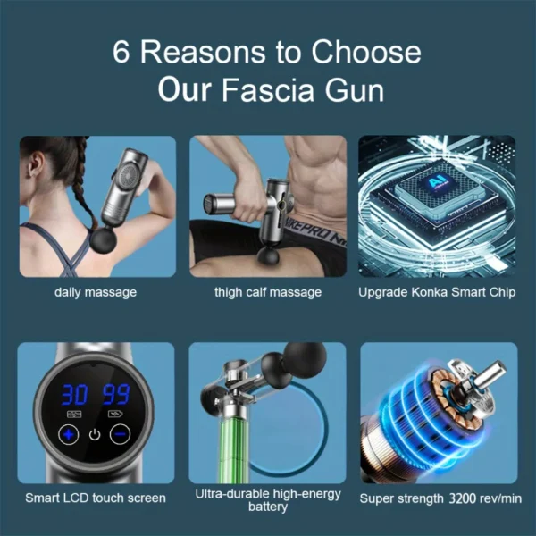 pistolet de massage électrique à 99 niveaux, appareil de relaxation musculaire profond, équipement de fitness, réduction du bruit, pour hommes et femmes