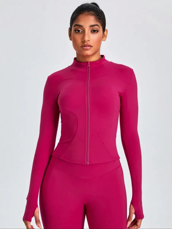 fitfemme two piece set women's solid zip upmock neck sports jacket & highwaist leggings set, sportybreathable quick drying