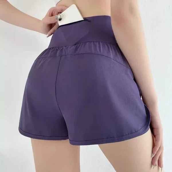 gym sport shorts women elastic high waist short pants with pockets fake two pieces yoga leggings running training shorts