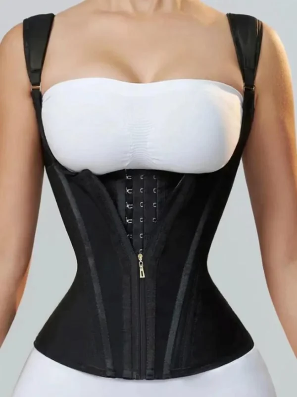 body shapewear double compression waist trainer corset adjustable zipper and hook eyes flat belly body shaper