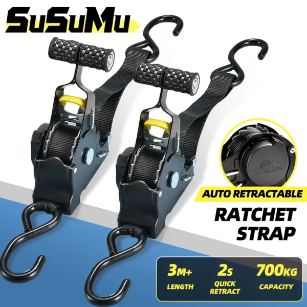 sangles automobiles pour bande de chargement, ceintures rétractables pour charge, sangle de bagage, tendeur à cliquet pour motos, sangle à cliquet pour voiture