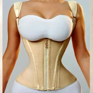 body shapewear double compression waist trainer corset adjustable zipper and hook eyes flat belly body shaper